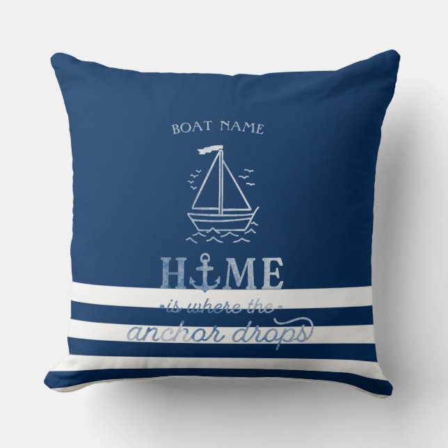 Nautical Boat Anchor Navy Blau Streifen Kissen (Vorderseite)