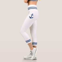 Nautical Boat Anchor Navy Blauer Streifen Capri Leggings