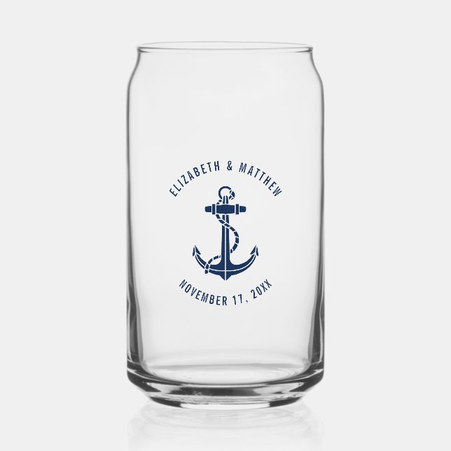 Nautical Boat Anchor Navy Blue Beach Wedding Dosenglas (Vorderseite)