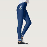 Nautical Boat Anchor Navy Blue White Stripes Leggings<br><div class="desc">Leggings mit eigens dafür entworfenen nautischen Bootankern mit weißen Knöchelstreifen in klassischem Marineblau oder lassen sich einfach an Ihre Lieblingsfarbe anpassen.</div>
