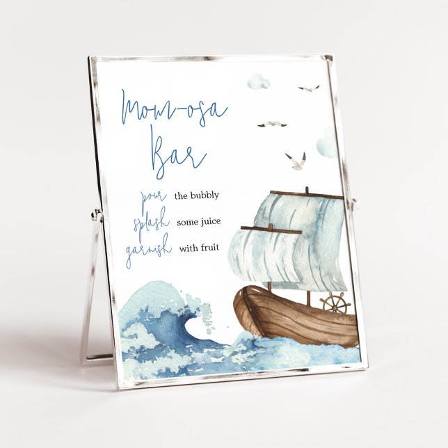 Nautical Boat Baby Dusche Mama Osa Bar Poster (Ahoy It's A Boy Baby Shower Mom Osa Bar Sign)
