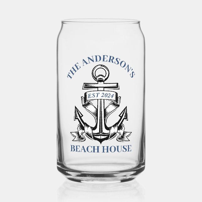 Nautical Boat Beach House Anchor Familienname Est Dosenglas (Vorderseite)