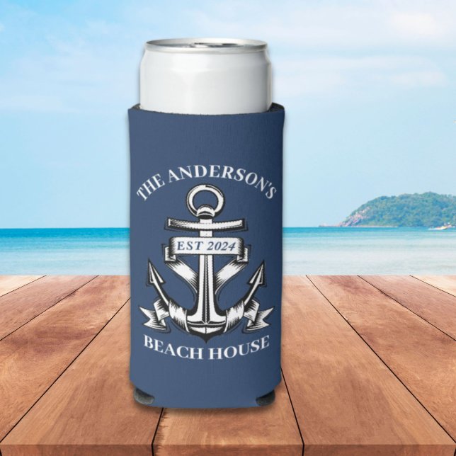 Nautical Boat Beach House Anchor Familienname Est Selters Dosenkühler (Nautical Boat Beach House Anchor Family Name Est Seltzer Can Cooler)