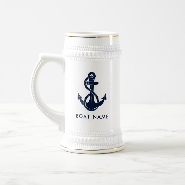 Nautical Boat Name Navy Blue Anchor Custom Bierglas (Links)
