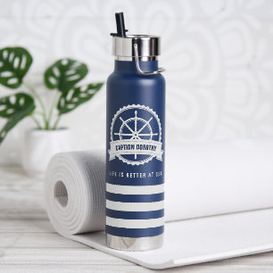 Nautical Boat Wheel Nave Blue Personalisiert Trinkflasche