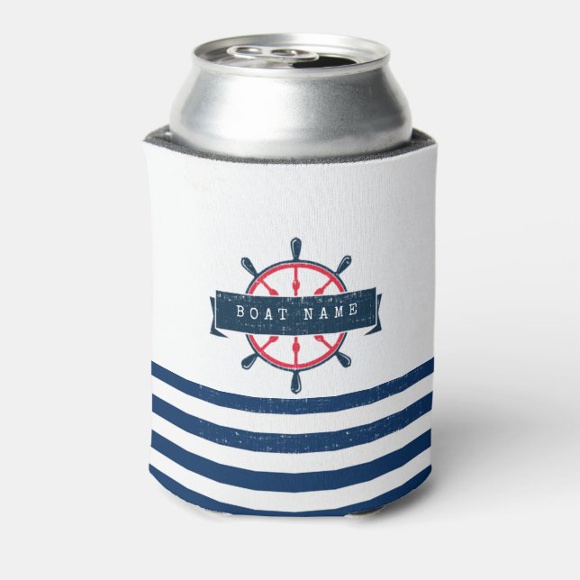 Nautical Boat Wheel, Navy Blue Streifen Dosenkühler (Kanne Rückseite)