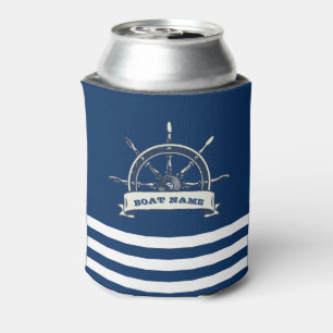 Nautical Boat Wheel, Navy Blue Streifen Dosenkühler