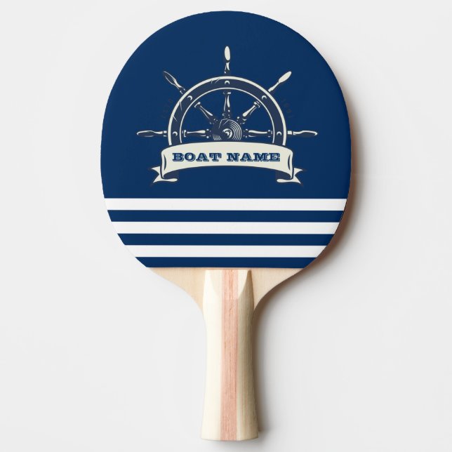 Nautical Boat Wheel, Navy Blue Streifen Tischtennis Schläger (Vorderseite)