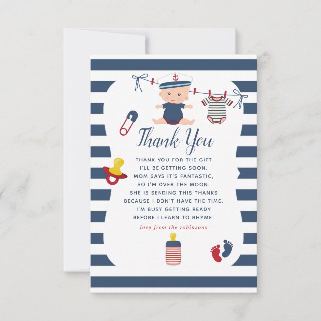 Nautical Boy Baby Dusche Vielen Dank Dankeskarte (Vorderseite)