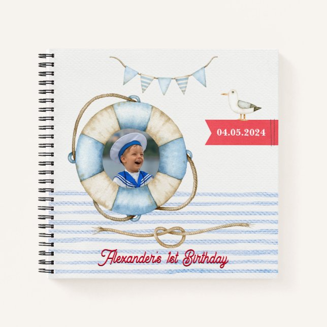 Nautical Boy Birthday Photo Livre d'or (Devant)
