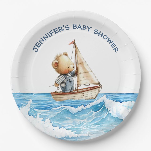 Nautical Boy Sailor Teddy Bears Baby Dusche Pappteller (Vorderseite)