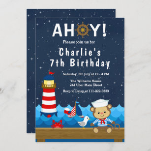 Nautical Boys Monkey Red and Navy Birthday Party Einladung