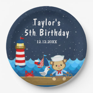 Nautical Boys Monkey Red and Navy Birthday Party Pappteller