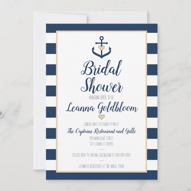 Nautical Bridal Showeinladung - Anchor - Marine Einladung (Vorderseite)