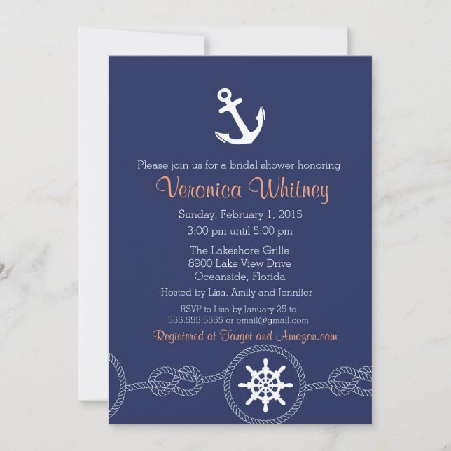 Nautical Bridal Shower Invasion, Strand, Sommer Einladung (Vorderseite)