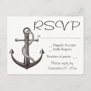 Nautical Brown UAWG Ship Anchor Wedding Beach Einladungspostkarte