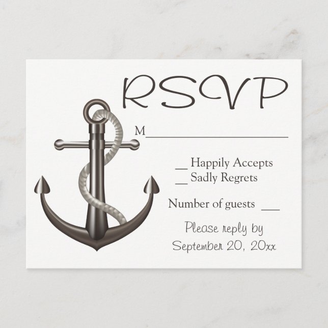 Nautical Brown UAWG Ship Anchor Wedding Beach Einladungspostkarte (Vorderseite)