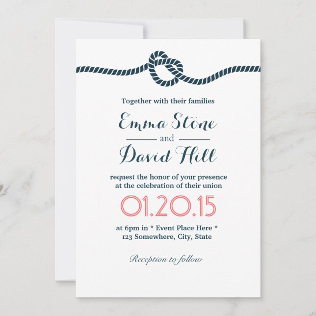 Nautical Bying the Knot Elegante Minimalistische H Einladung (Vorderseite)