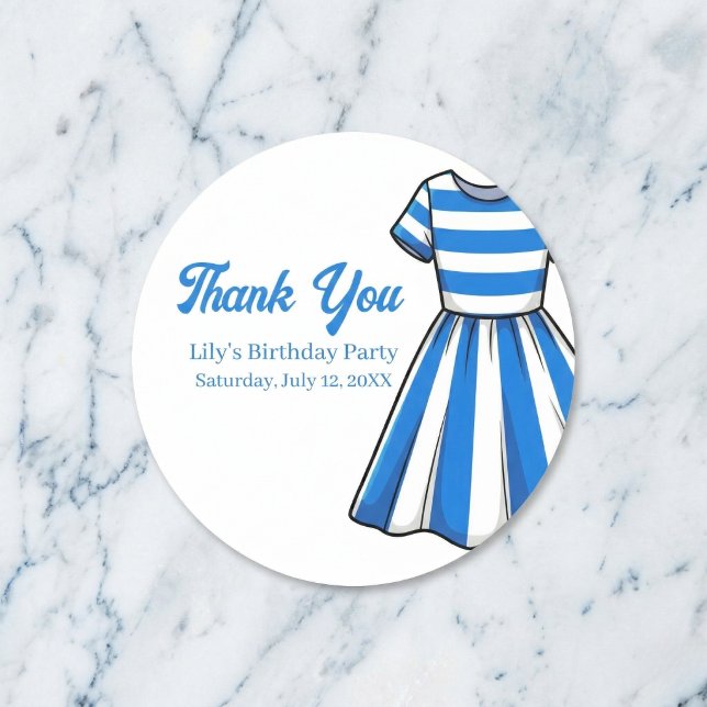 Nautical Cabana Sailor Birthday Runder Aufkleber (Say thanks with stylish stripes.)
