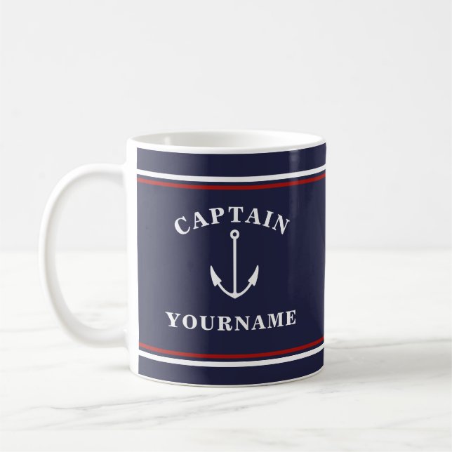 Nautical Captain Anchor Your Name Navy Blue Tasse (Links)