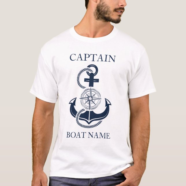 Nautical Captain Boat Name Blue Anchor T-Shirt (Vorderseite)