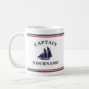 Nautical Captain Sailboat Ihr Name in Block-Tasse Kaffeetasse