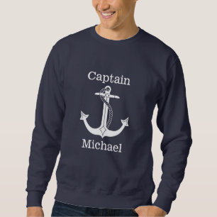 Nautical Captain White Anchor Personalisiert Sweatshirt