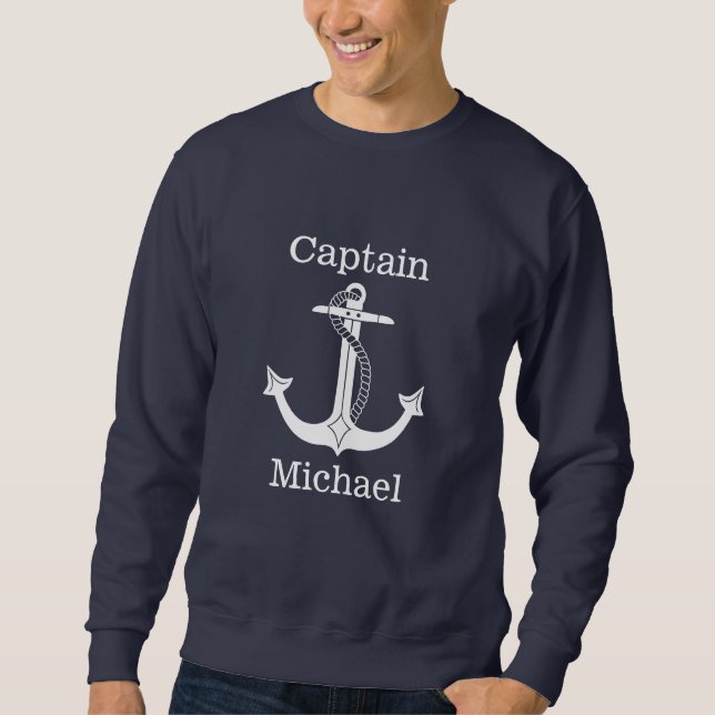 Nautical Captain White Anchor Personalisiert Sweatshirt (Vorderseite)