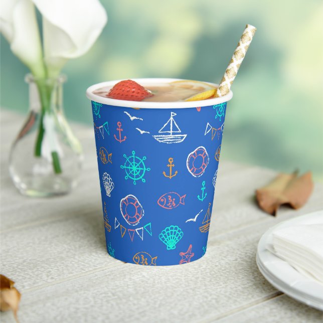 Nautical Chalk Zeichnend Muster Pappbecher (In Situ)