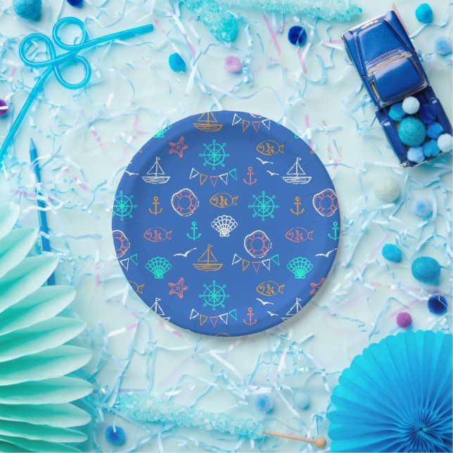Nautical Chalk Zeichnend Muster Pappteller (Party)