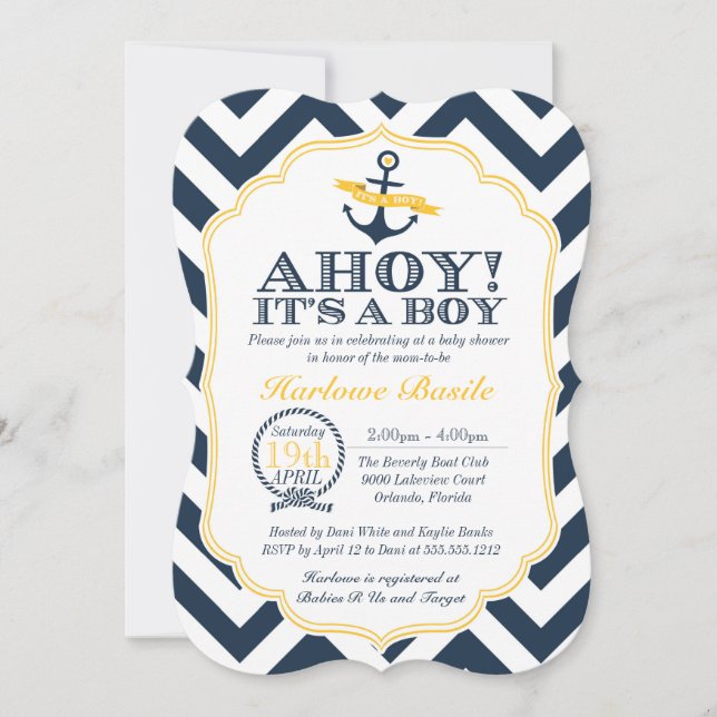 Nautical Chevron Baby Boy Shower Invitation (Devant)