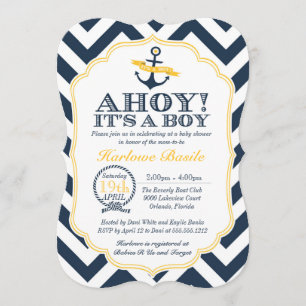 Nautical Chevron Baby Boy Shower Invitation