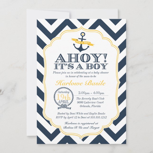 Nautical Chevron Baby Boy Shower Invitation (Devant)