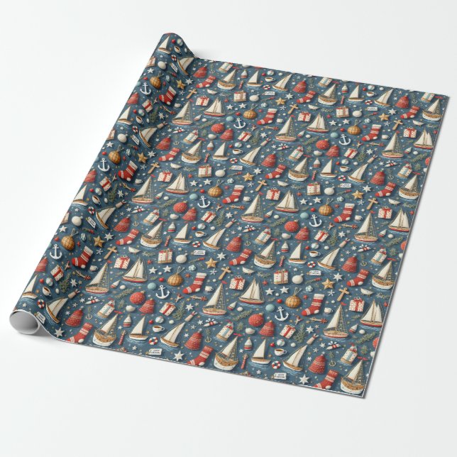 Nautical Christmas Gift Wrapping Paper  Geschenkpapier (Ungerollt)