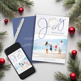 Nautical Christmas Joy Seashell Holiday Foto Feiertagskarte