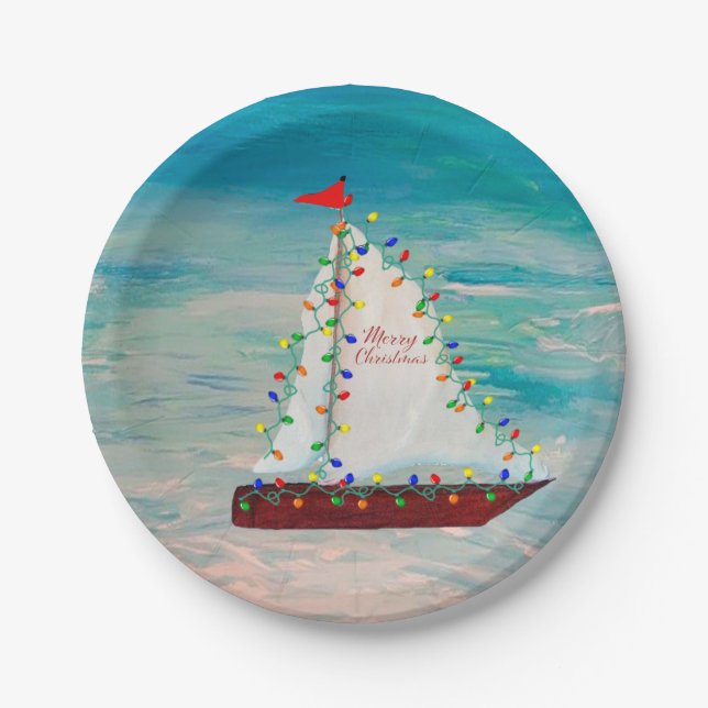 Nautical Christmas Sailboats harbor parade Pappteller (Vorderseite)