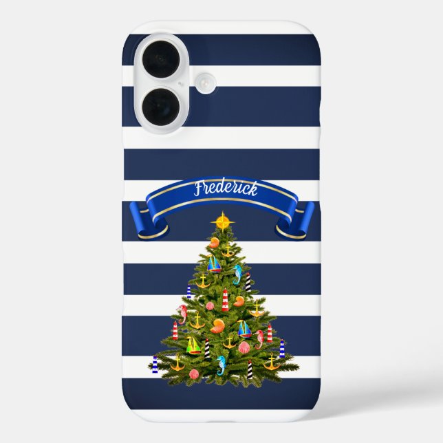 Nautical Christmas Tree Custom iPhone 16 Hülle (Rückseite)