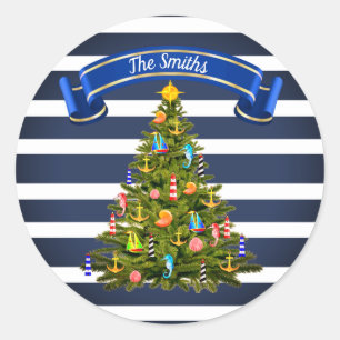 Nautical Christmas Tree Custom Runder Aufkleber