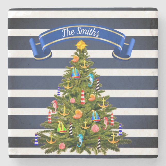 Nautical Christmas Tree Custom Steinuntersetzer (Vorderseite)