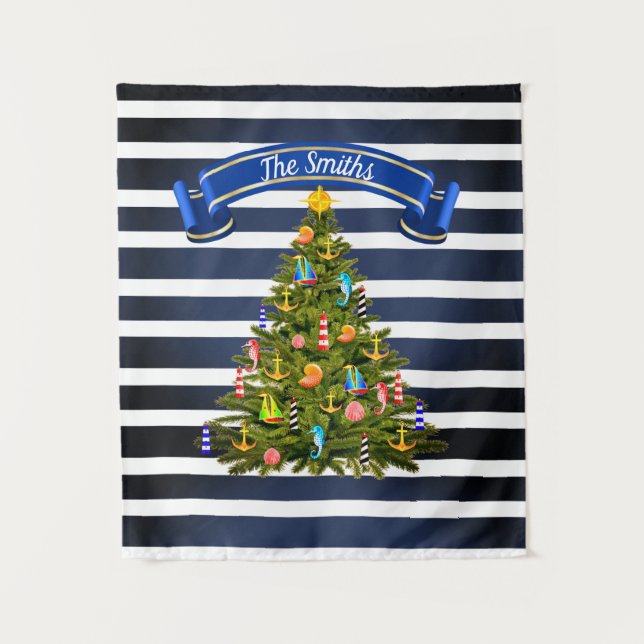 Nautical Christmas Tree Custom Wandteppich (Vorderseite)