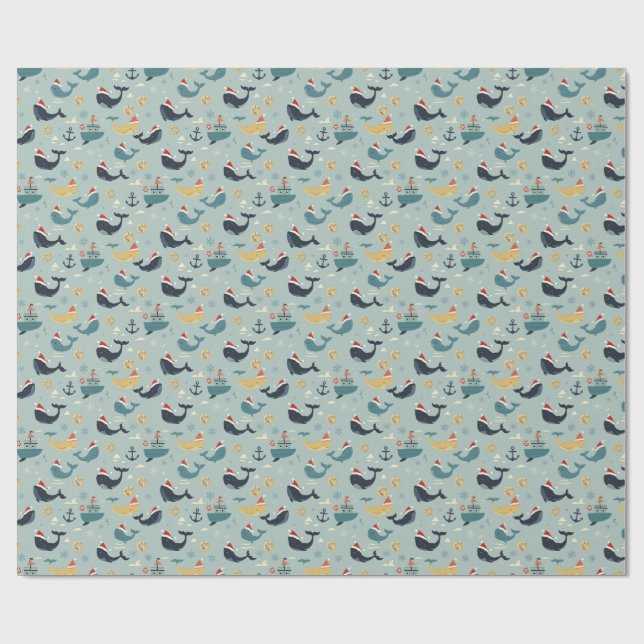 Nautical Christmas Wrapping Paper Featuring Whales Geschenkpapier (Flach)