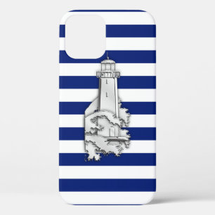 Nautical Chrome Leuchtturm auf Navy Stripes Print Case-Mate iPhone Hülle