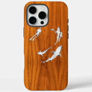 Nautical Chrome Sharks auf Teak Wood Print iPhone 16 Pro Max Hülle
