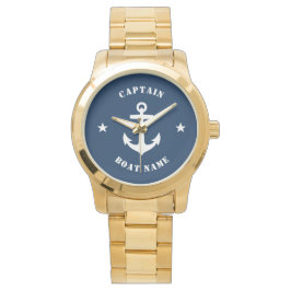 Nautical Classic Anchor Captain Boatname Navy Armbanduhr