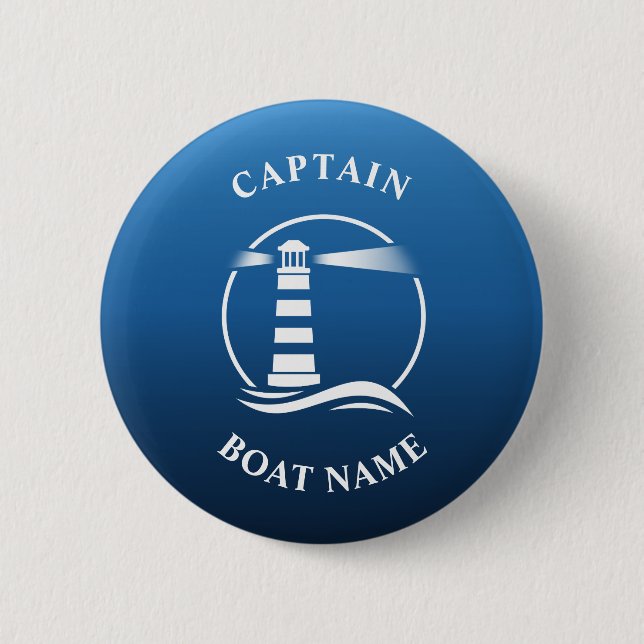 Nautical Classic Light Captain Boat Name Navy Blue Button (Vorderseite)