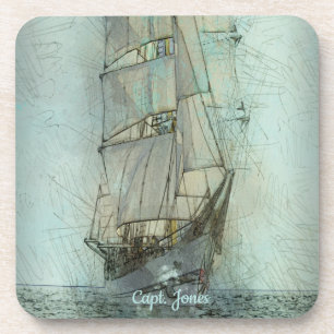 Nautical Classic Ship (Blue) Getränkeuntersetzer