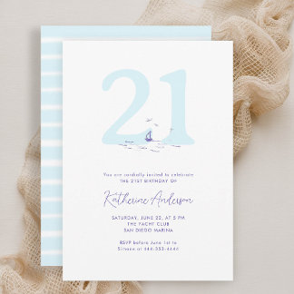 Nautical Coastal Boat Birds Modern 21. Geburtstag Einladung
