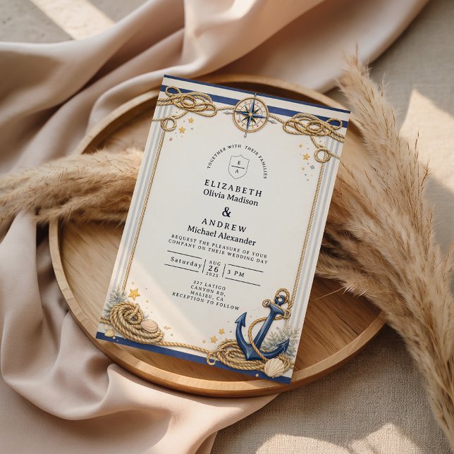 Nautical Compass Anchor Wedding Einladung (Von Creator hochgeladen)