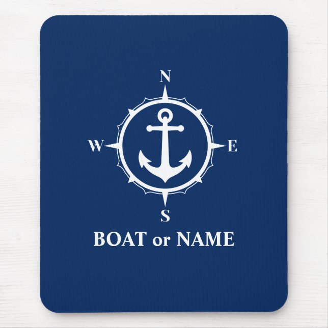 Nautical Compass Anker Ihr Boot oder Name Marine Mousepad (Vorne)