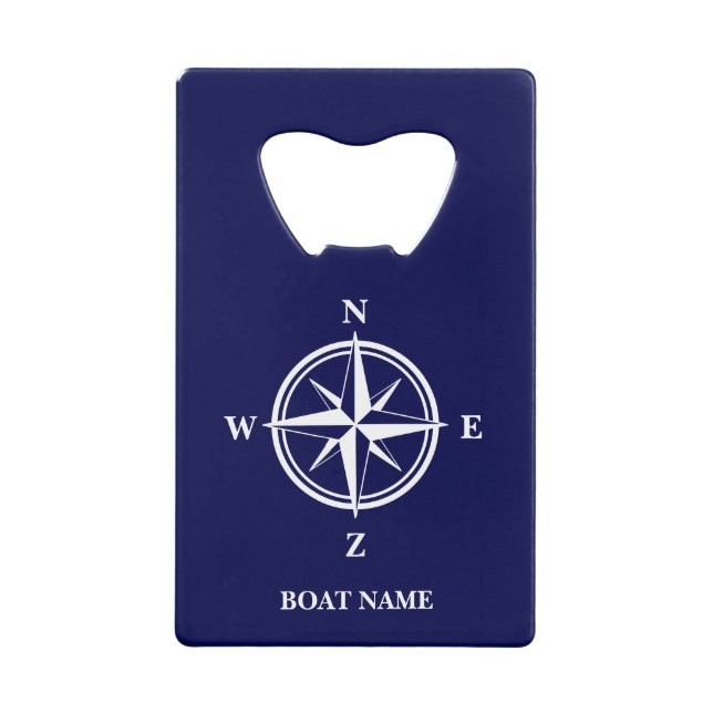 Nautical Compass Star Marineblau Name Geldbeutel Flaschenöffner (Vorderseite)